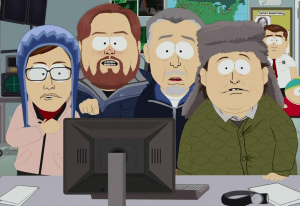 Finding Bigfoot team on South Park, Matt MOneymaker, Ranae Holland, Cliff Barackman and James Bobo Fay