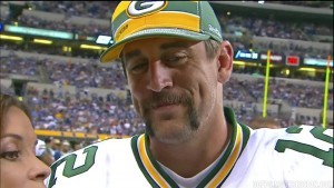 Aaron Rodgers of the Green Bay Packers sees a UFO